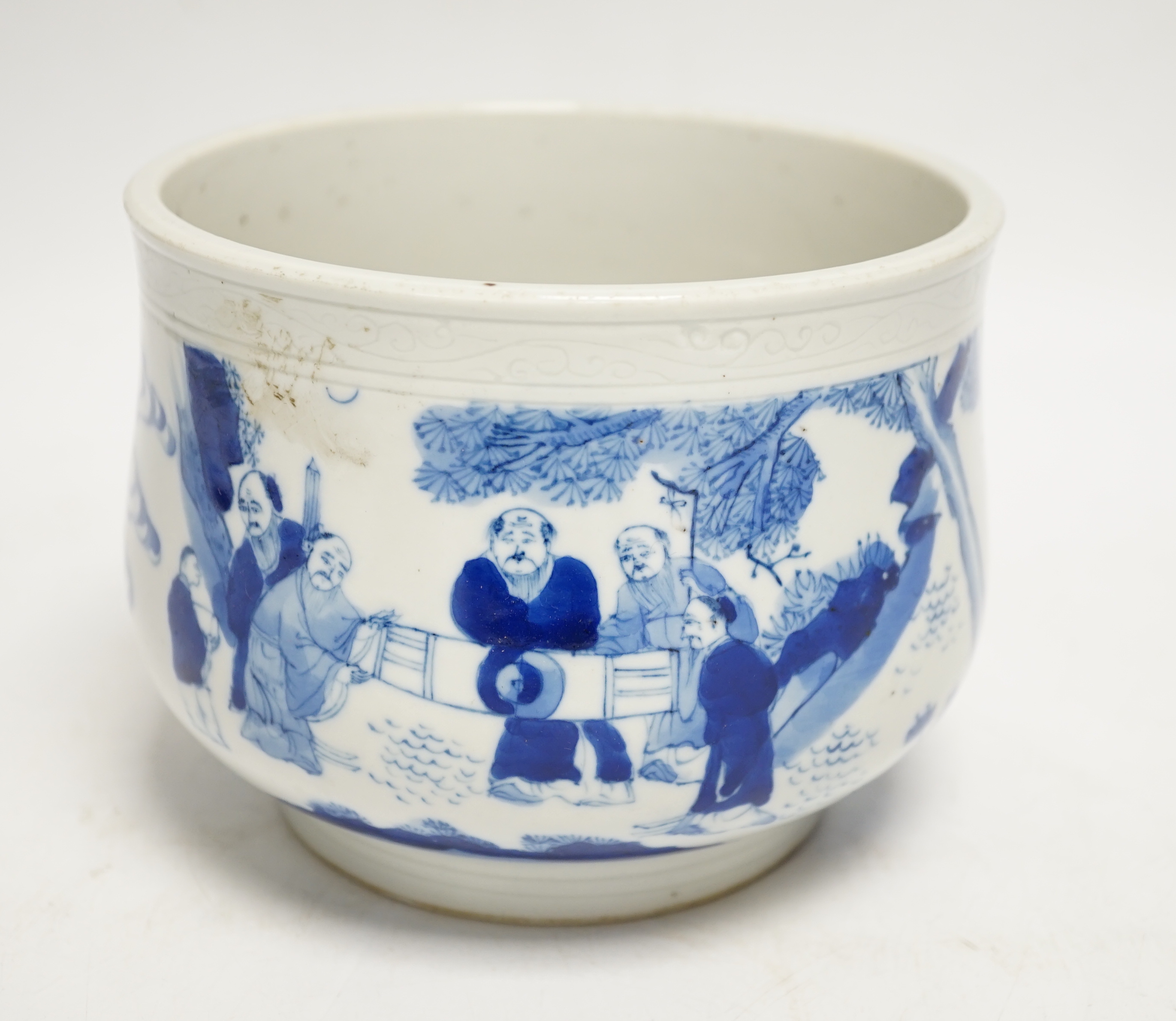 A Chinese blue and white figurative 'boys' bowl, 11cm high